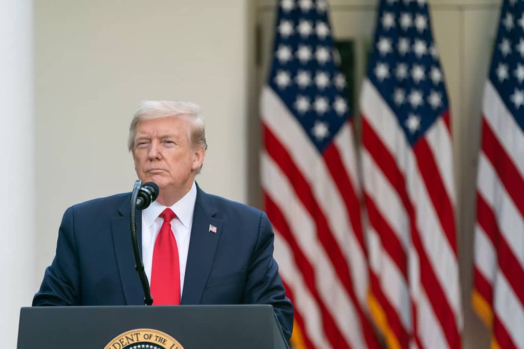 president donald j trump listens to a reporters question during the coronavirus update briefing monday april in the rose garden of the white house official white house photo by andrea hanks.jpg