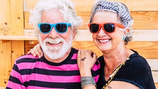 flashy seniors couple smiling