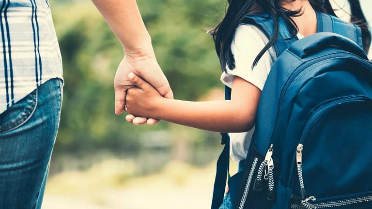 Parent and child in backpack holding hands.width .jpg